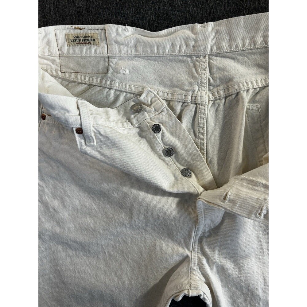 Levis Jeans Men 38x30 White Prem 501 90s Big E Button Fly Straight Denim Casual - Picture 6 of 14